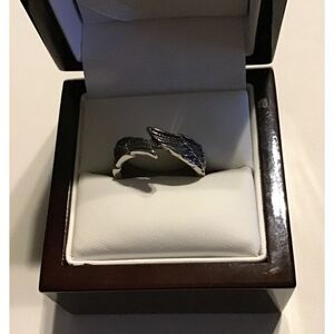 Silver Etched Angel Wing Split Band Ring Sz 8